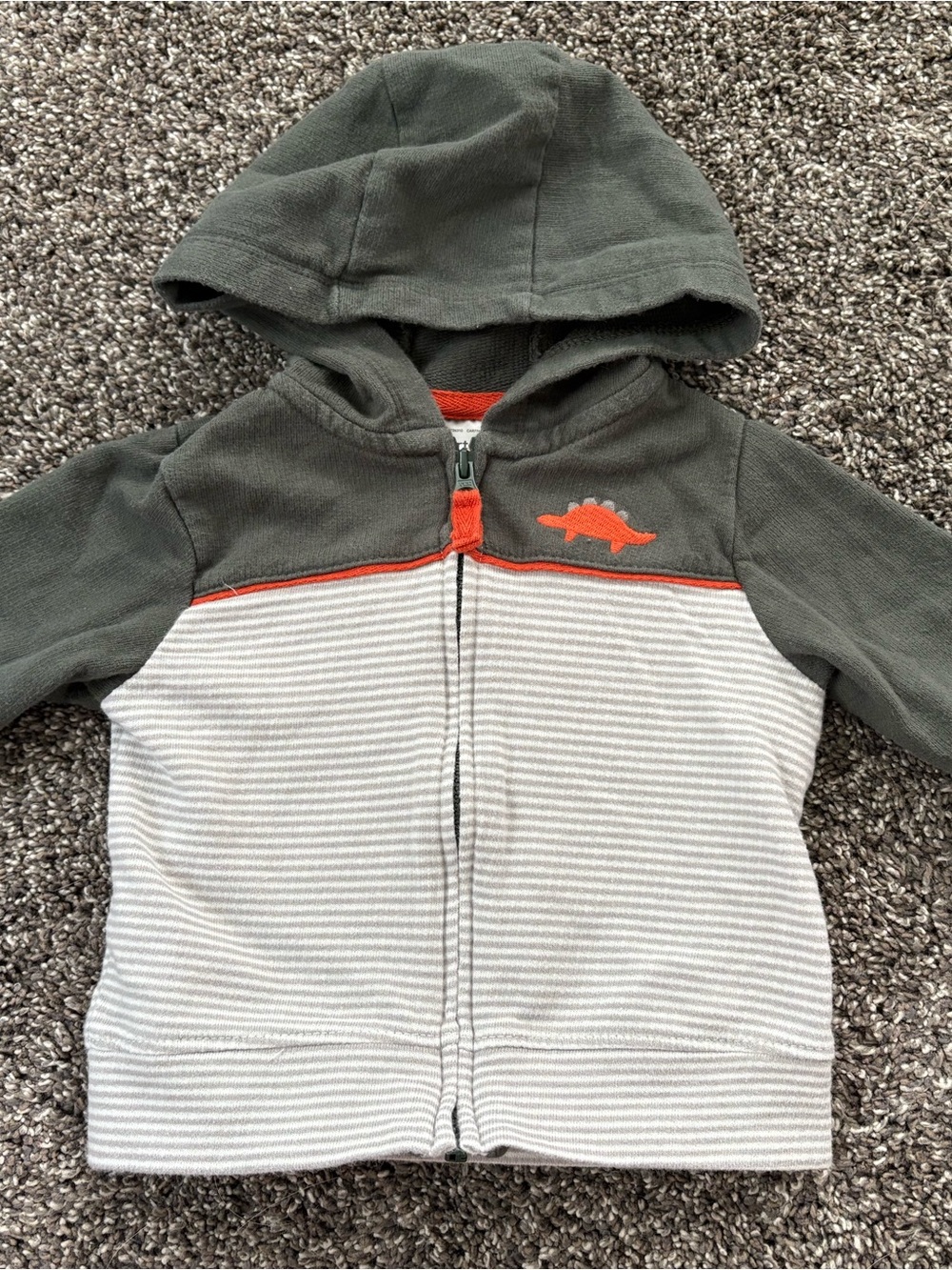Carter's Olive Green and Gray Hooded Zip-Up with Orange Accent